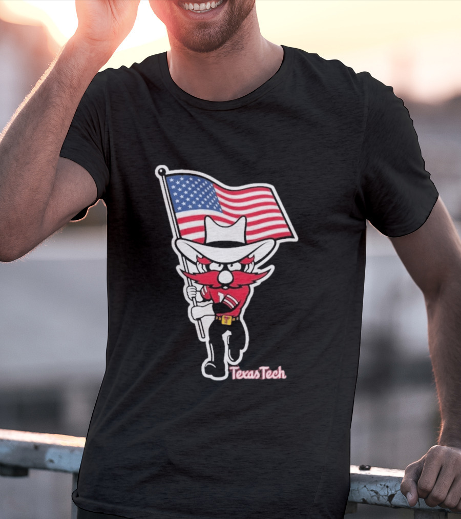 Texas Tech Red Raider Holding American Flag Sticker T-Shirt