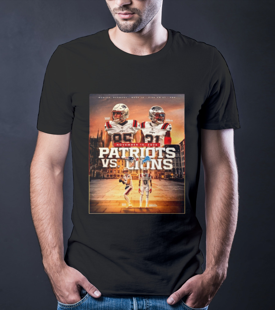 New England Patriots Vs Detroit Lions November 15 2026 Munich Germany Week 10 FOX T-Shirt