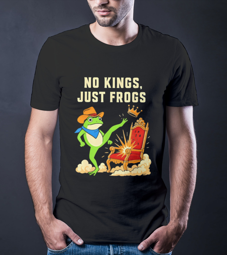 No Kings Just Frogs Portland Cowboy Frog Kicking Crown From Throne T-Shirt