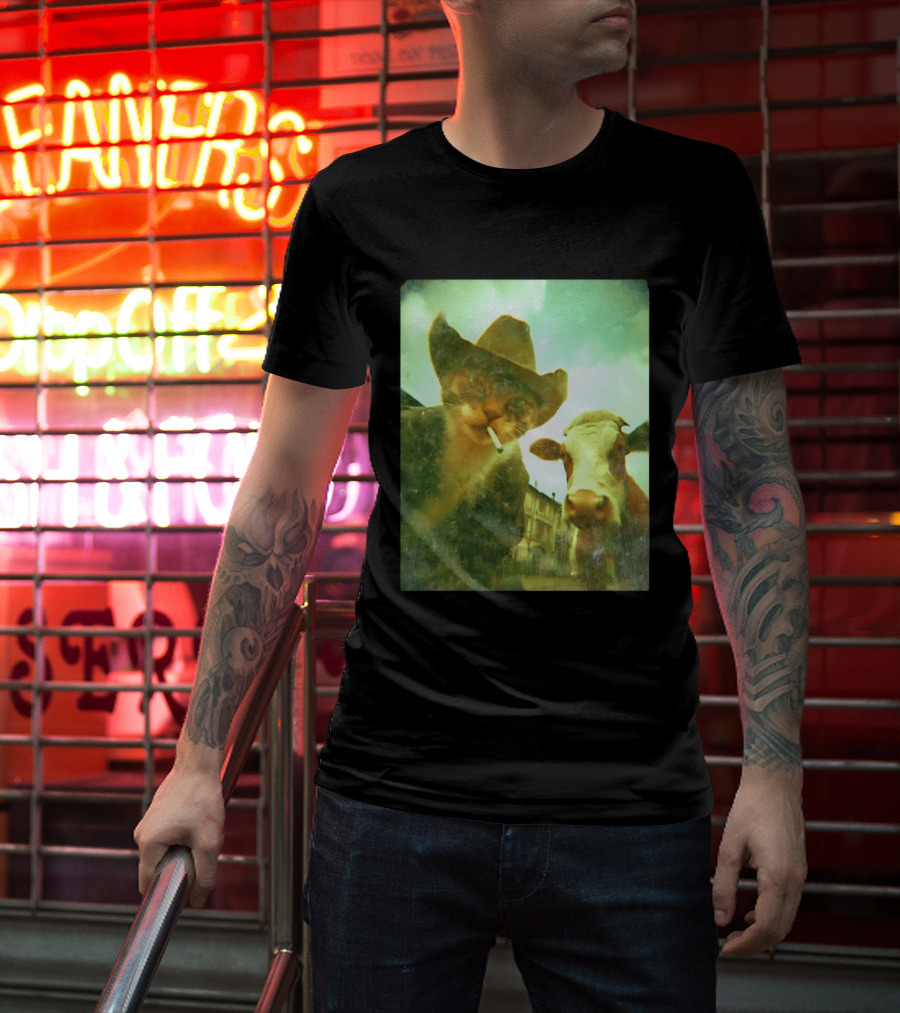 Cowboy Cat Smoking With Cow T-Shirt