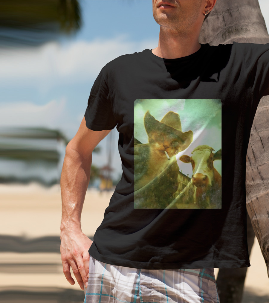 Cowboy Cat Smoking With Cow T-Shirt