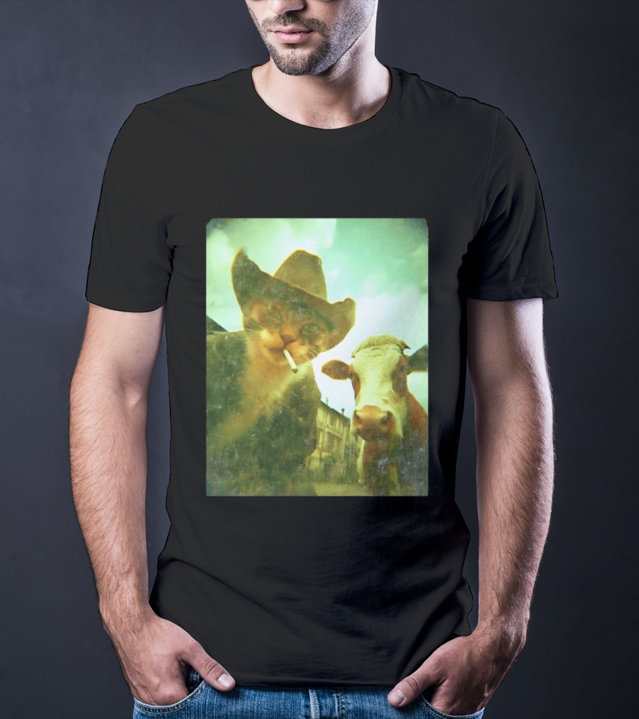 Cowboy Cat Smoking With Cow T-Shirt