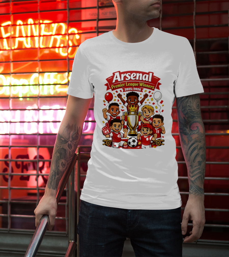 Arsenal Premier League Winners 2025 2026 Cartoon Champions Celebration T-Shirt