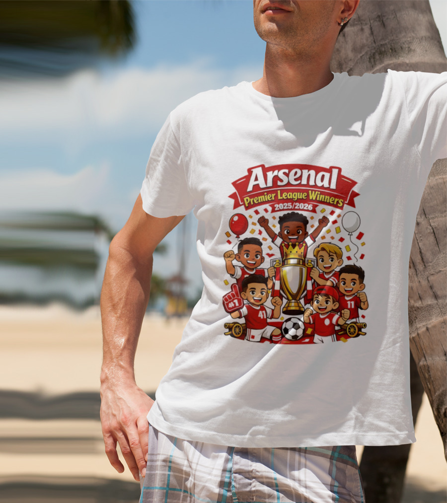 Arsenal Premier League Winners 2025 2026 Cartoon Champions Celebration T-Shirt