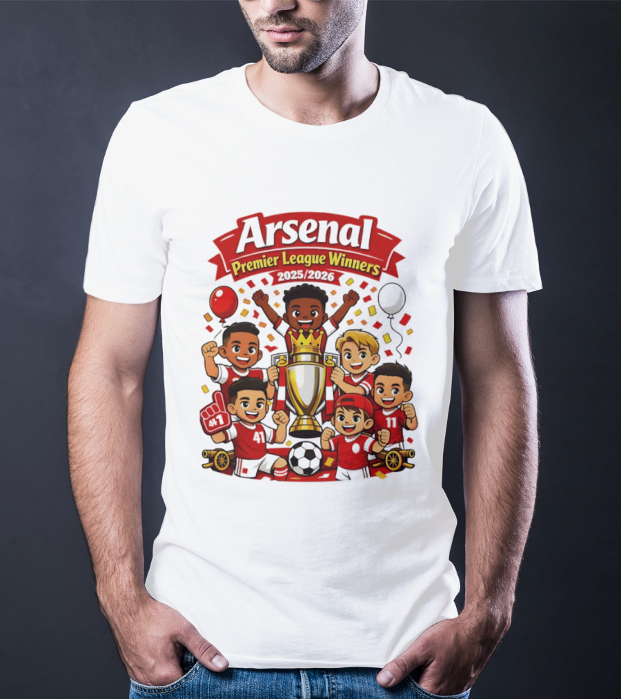Arsenal Premier League Winners 2025 2026 Cartoon Champions Celebration T-Shirt