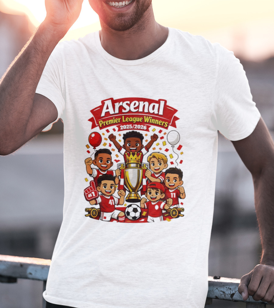 Arsenal Premier League Winners 2025 2026 Cartoon Champions Celebration T-Shirt