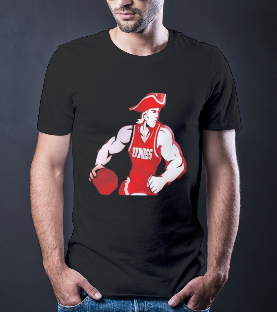 UMass Minutemen Basketball Red Jersey Embroidery T-Shirt