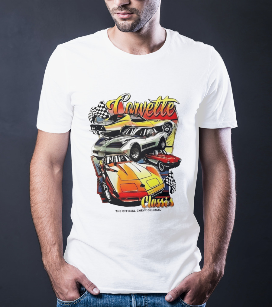 Corvette Classics The Official Chevy Original Cars Racing Flags T-Shirt