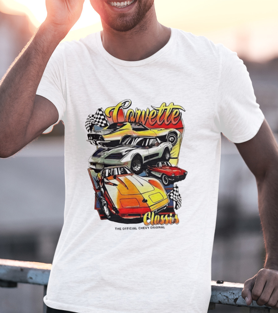 Corvette Classics The Official Chevy Original Cars Racing Flags T-Shirt