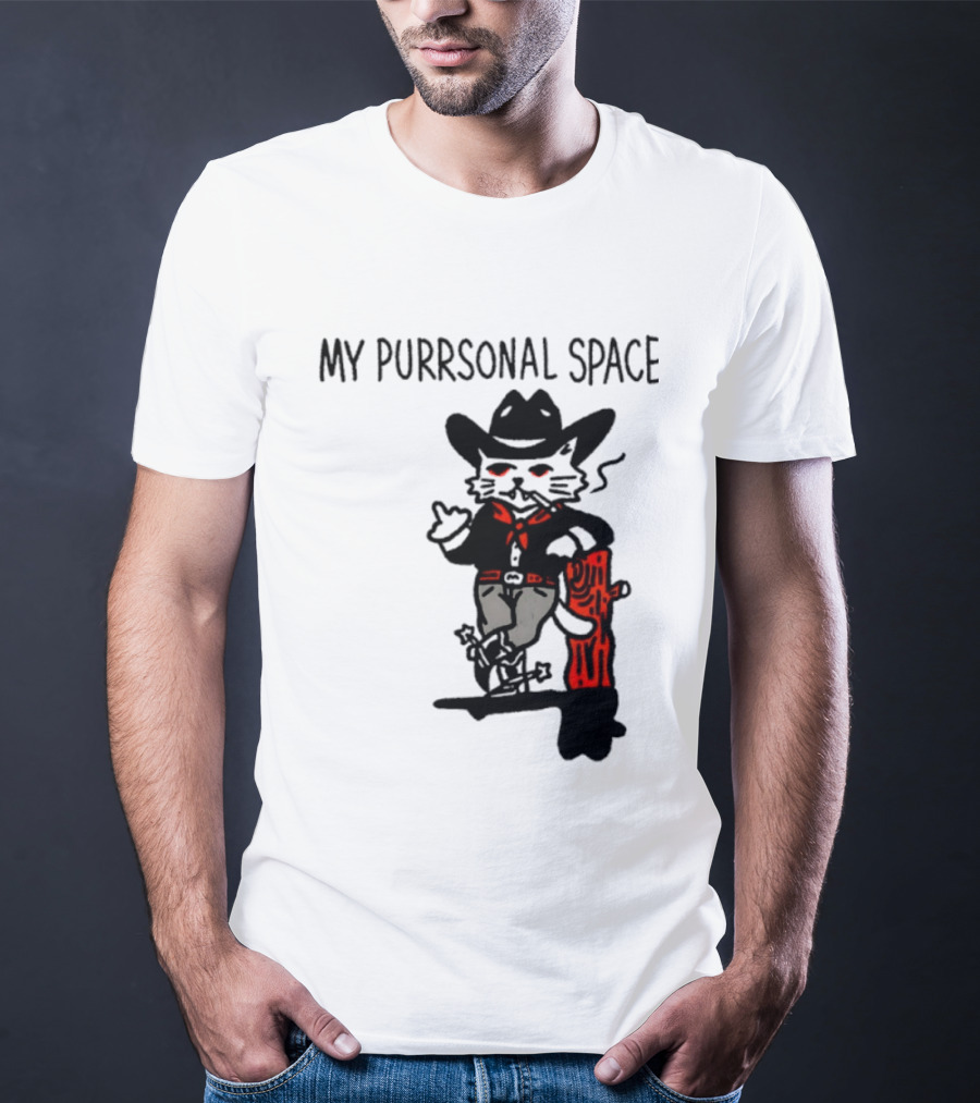 Cowboy Cat Smoking My Purrsonal Space Cartoon Western T-Shirt