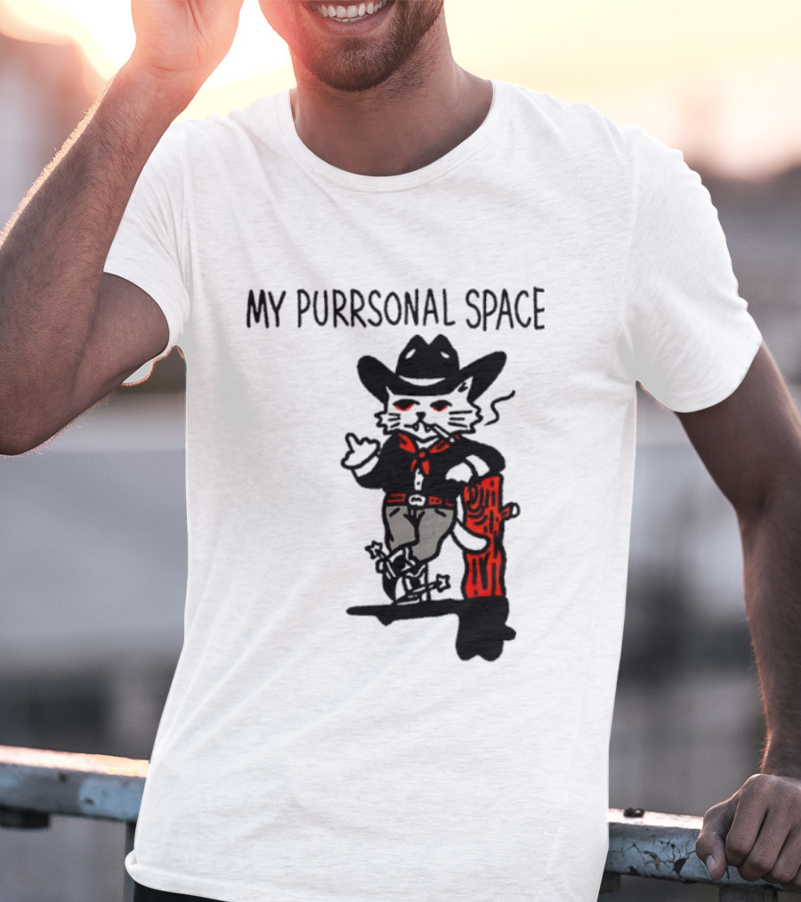 Cowboy Cat Smoking My Purrsonal Space Cartoon Western T-Shirt
