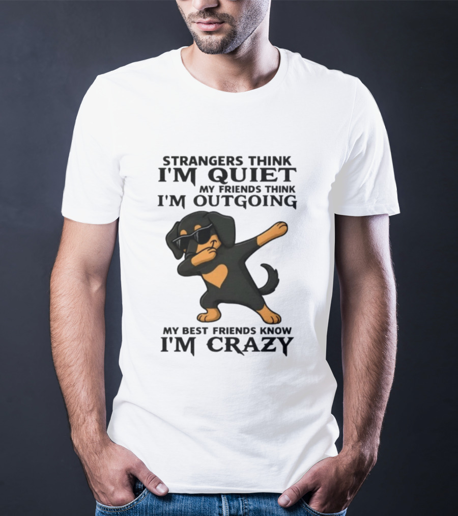Strangers Think I'm Quiet Friends Think I'm Outgoing Best Friends Know I'm Crazy Dabbing Dachshund T-Shirt