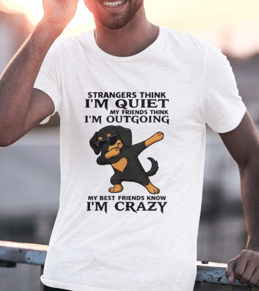 Strangers Think I'm Quiet Friends Think I'm Outgoing Best Friends Know I'm Crazy Dabbing Dachshund T-Shirt