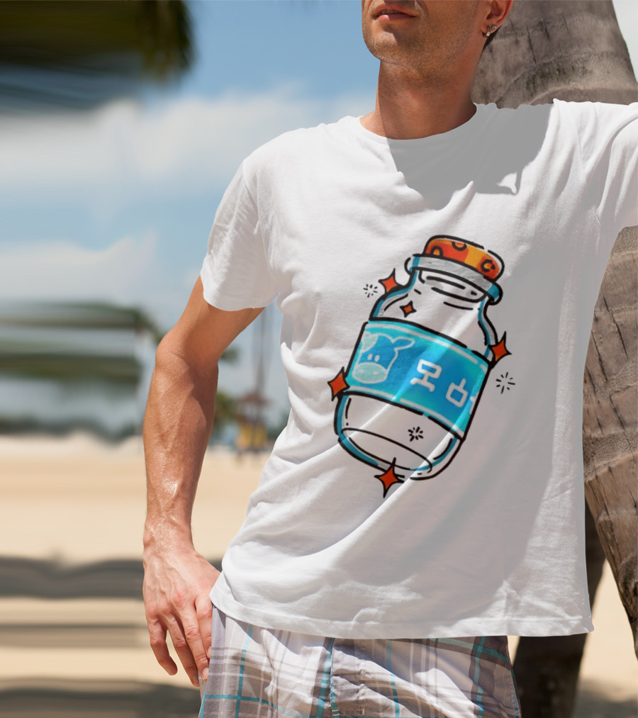 Fresh Milk Bottle With Blue Cow Label And Orange Cap T-Shirt