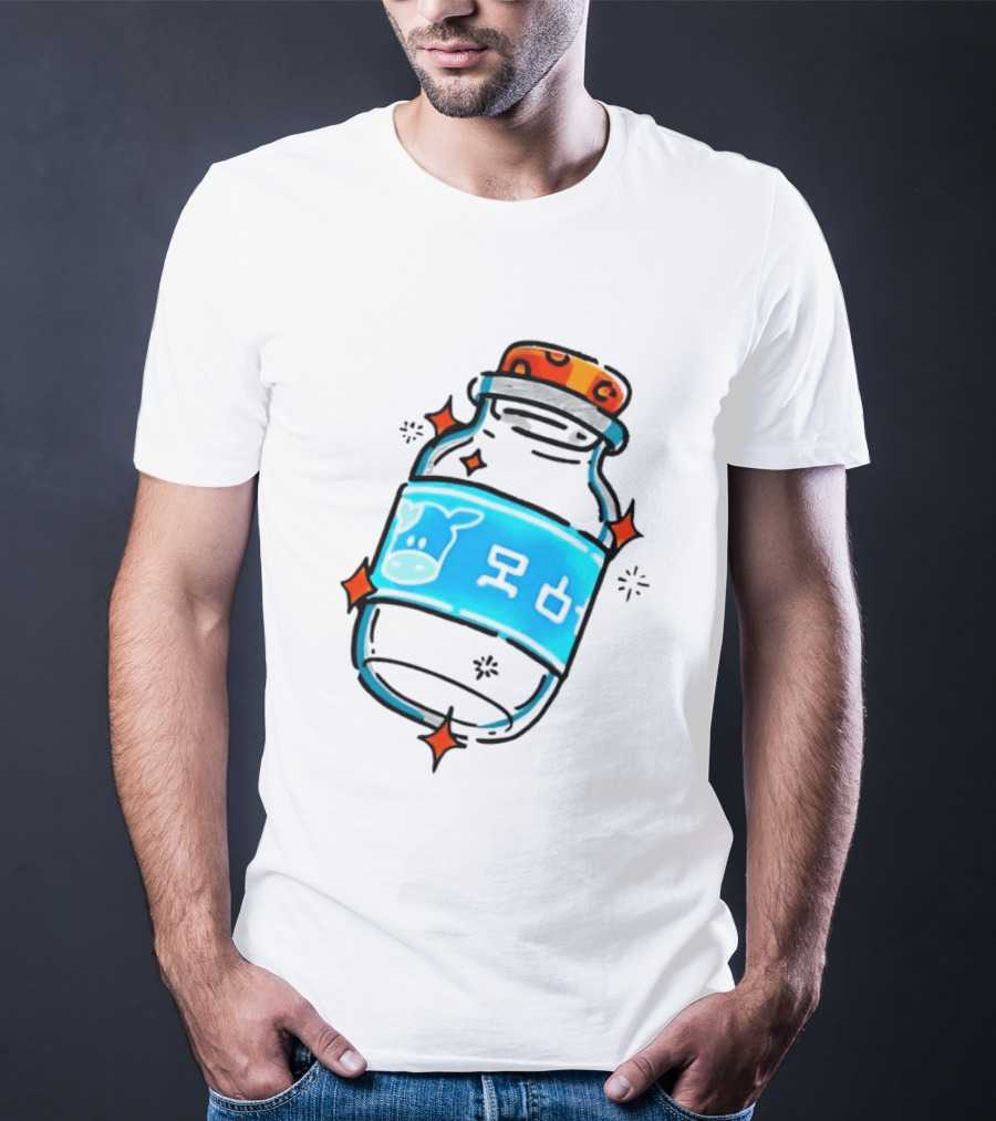 Fresh Milk Bottle With Blue Cow Label And Orange Cap T-Shirt