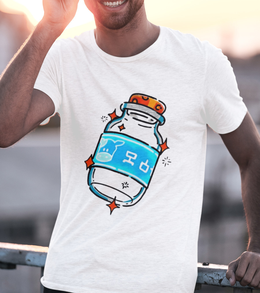 Fresh Milk Bottle With Blue Cow Label And Orange Cap T-Shirt