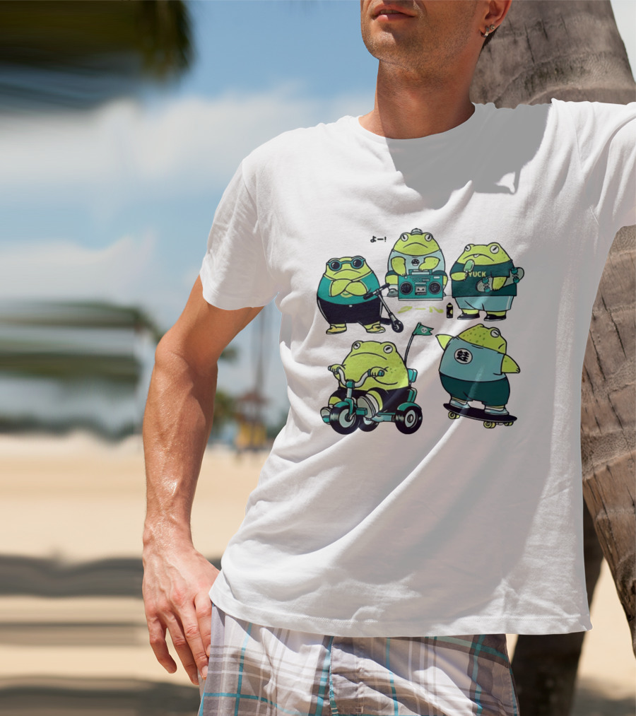 Frog Riding Scooter Tricycle Skateboard Boombox Summer Fun T-Shirt