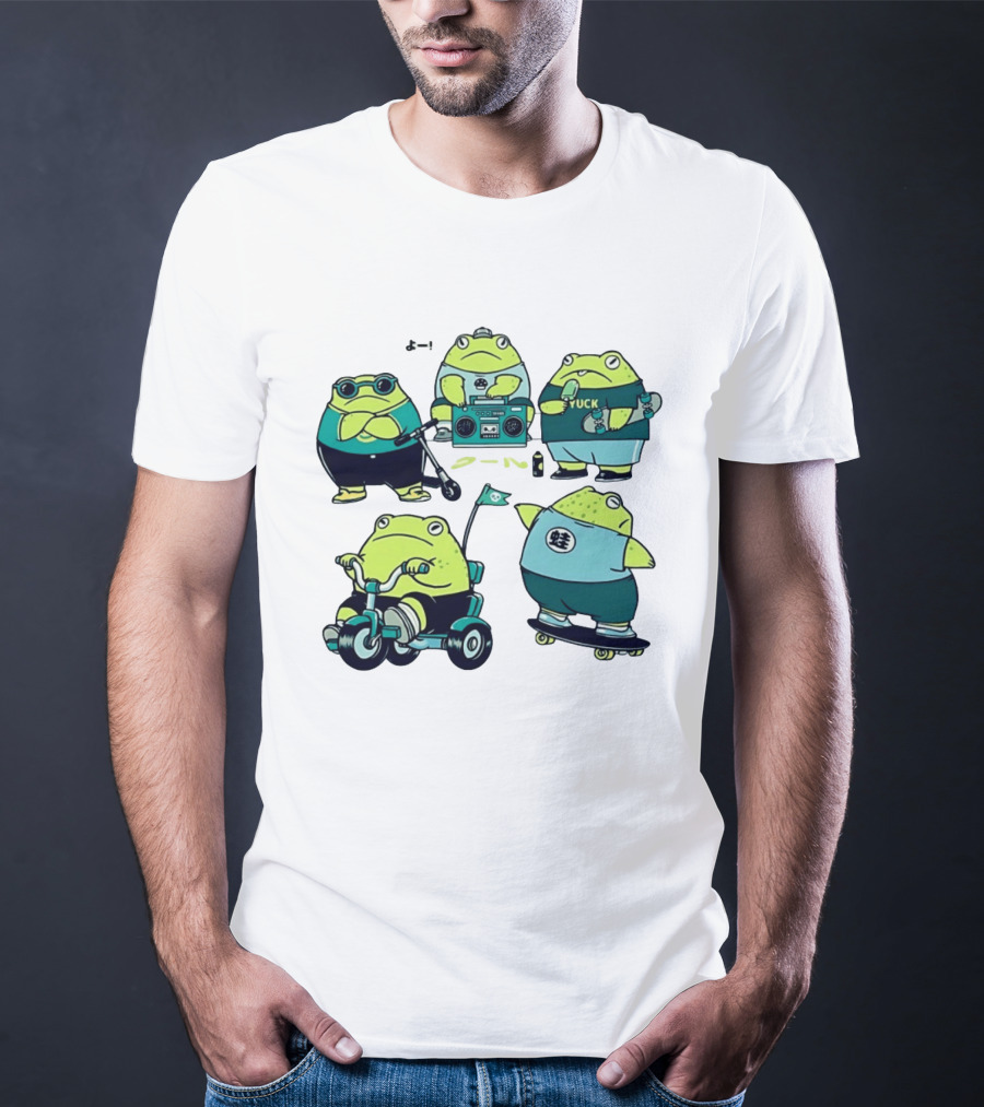Frog Riding Scooter Tricycle Skateboard Boombox Summer Fun T-Shirt