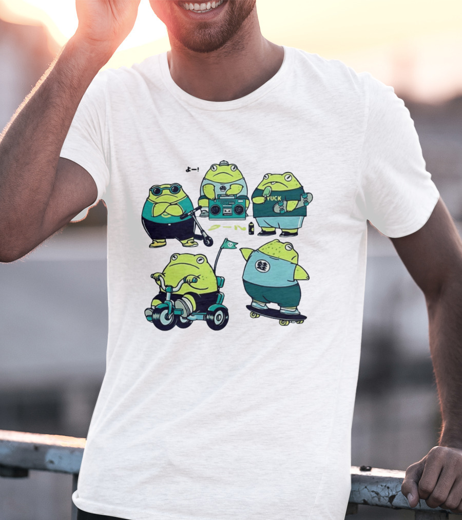 Frog Riding Scooter Tricycle Skateboard Boombox Summer Fun T-Shirt