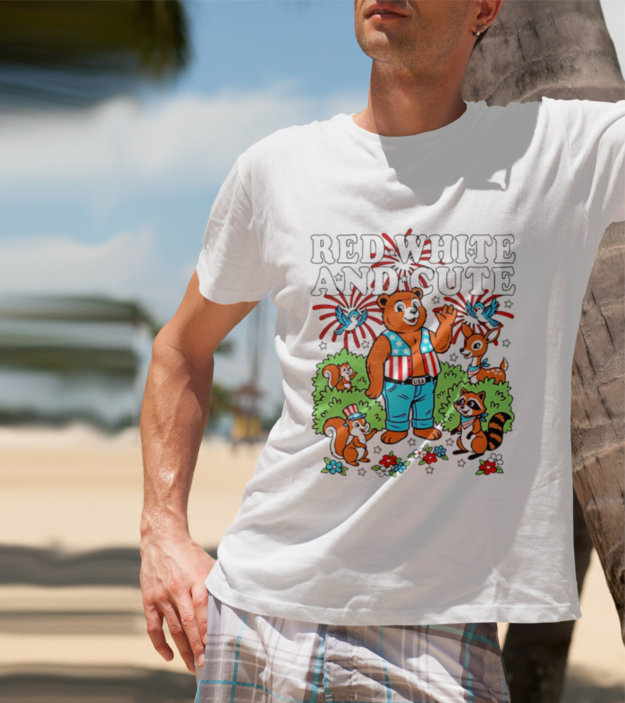 Red White And Cute Bear Raccoon Squirrel Peanuts T-Shirt