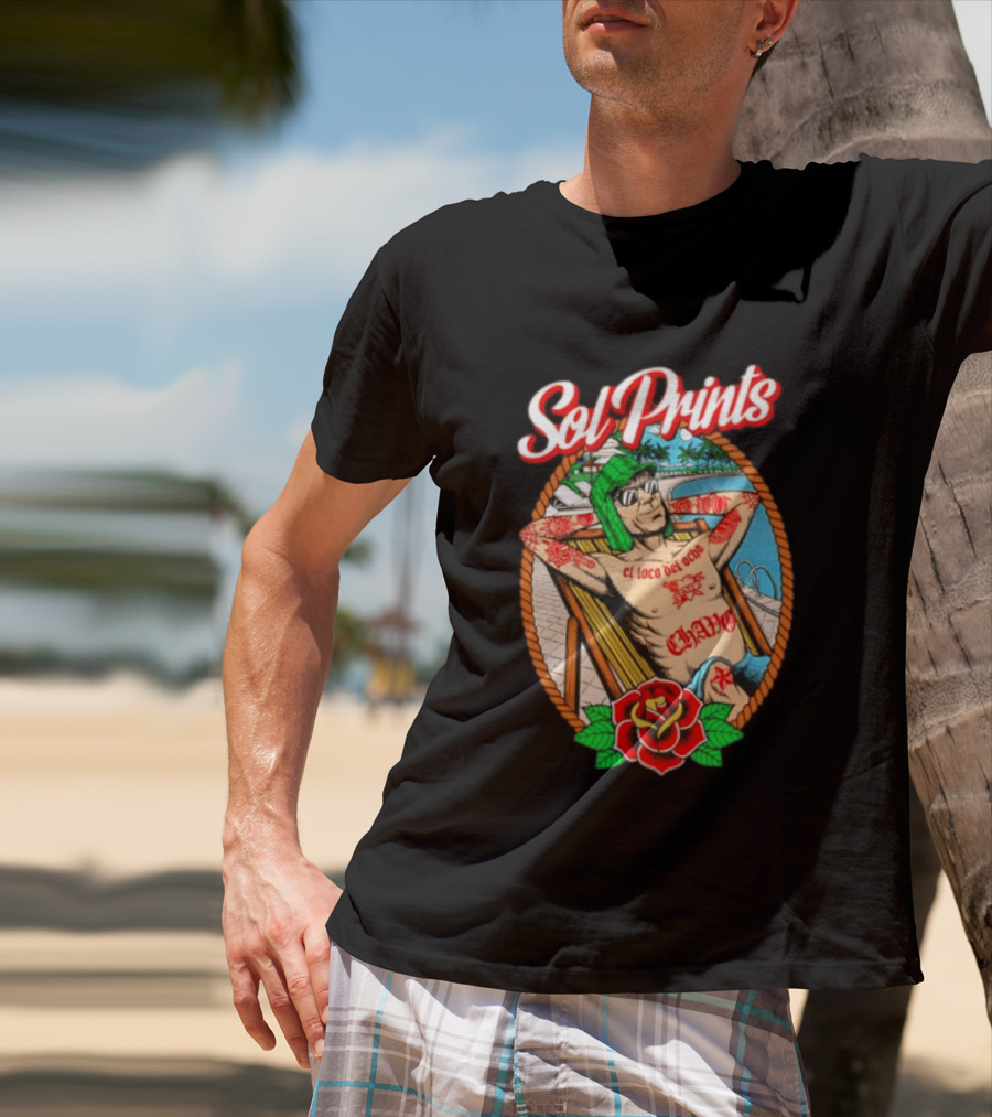 Sol Prints El Loco Del Ocho Chavo Relaxing By The Pool With Tattoos T-Shirt