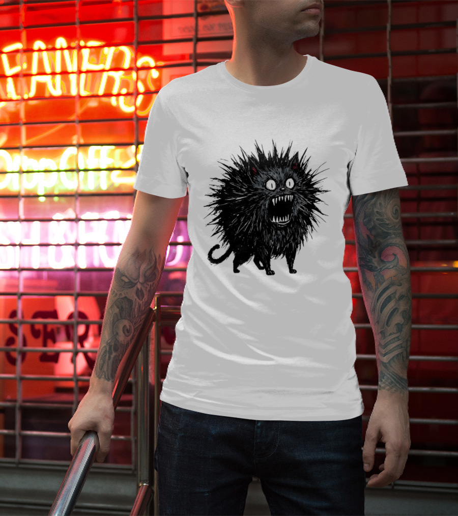 Angry Spiky Black Cat Meme Wild Expression T-Shirt