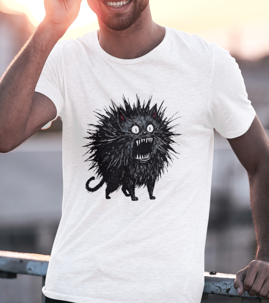 Angry Spiky Black Cat Meme Wild Expression T-Shirt