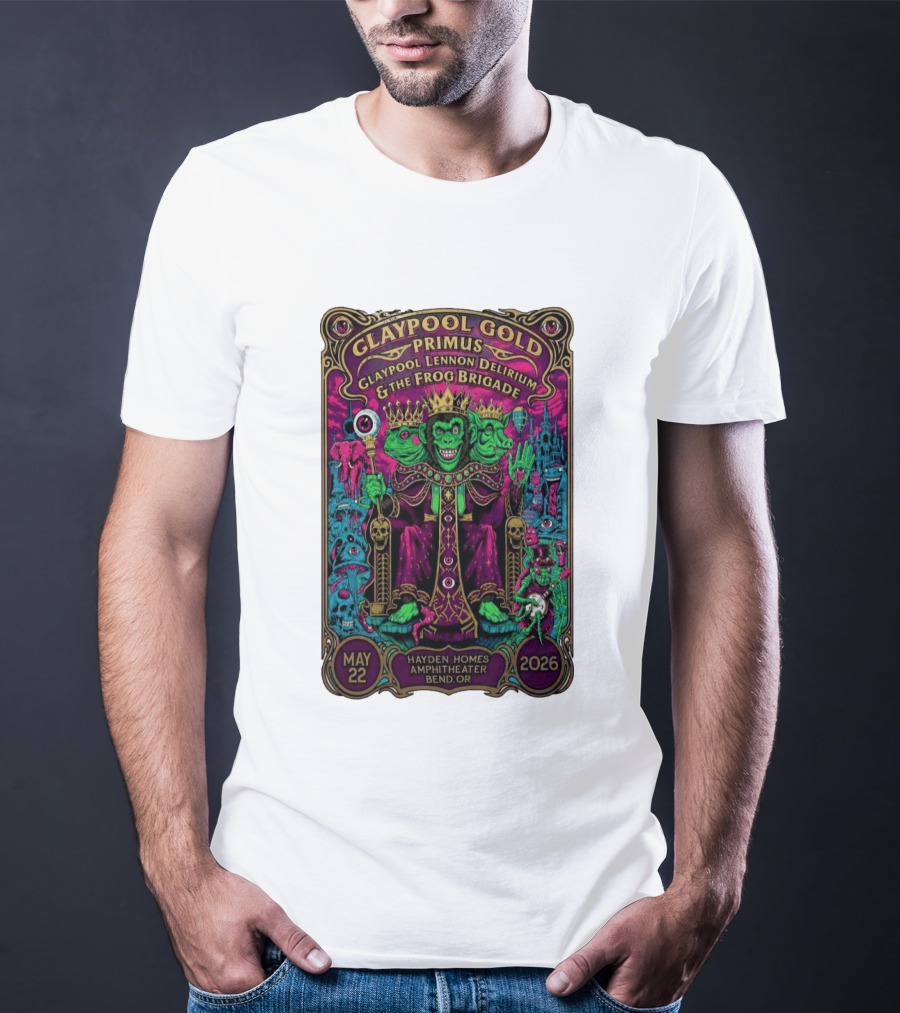 Claypool Gold Primus Claypool Lennon Delirium And The Frog Brigade Hayden Homes Amphitheater Bend Oregon May 22 2026 Gig T-Shirt