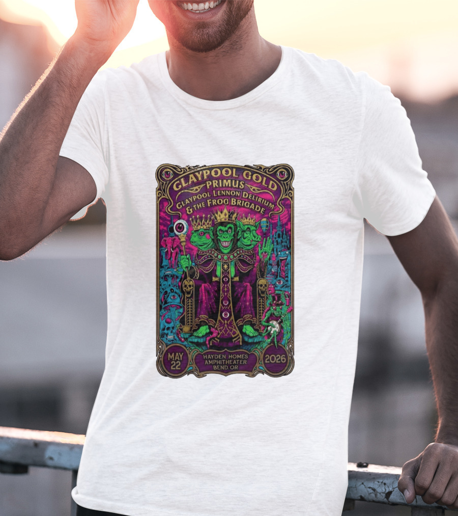 Claypool Gold Primus Claypool Lennon Delirium And The Frog Brigade Hayden Homes Amphitheater Bend Oregon May 22 2026 Gig T-Shirt