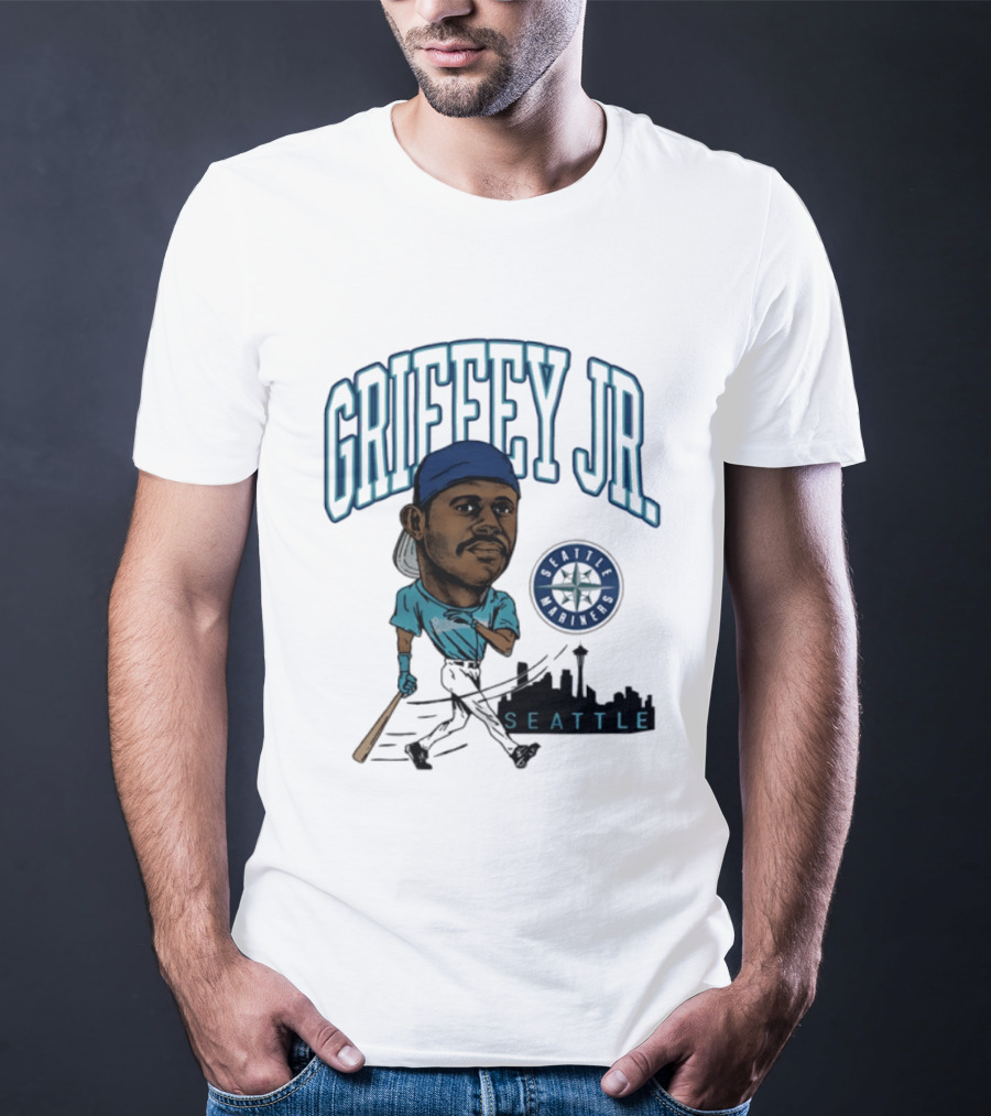 Seattle Mariners Griffey Jr. Skyline Caricature T-Shirt