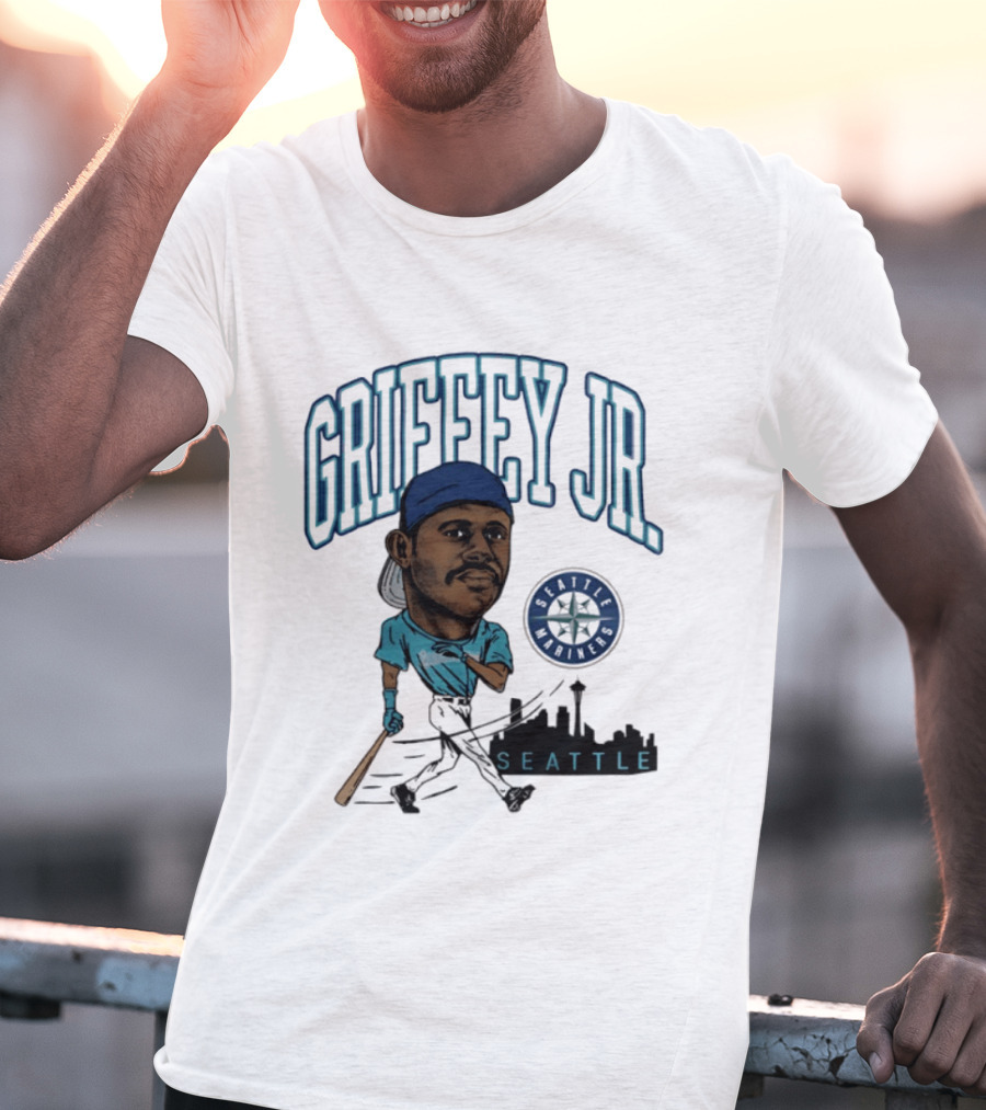 Seattle Mariners Griffey Jr. Skyline Caricature T-Shirt