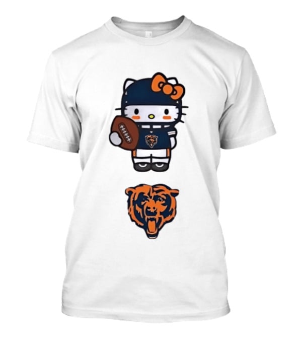 Hello Kitty Bears Football With Chicago Bear Head T-Shirt