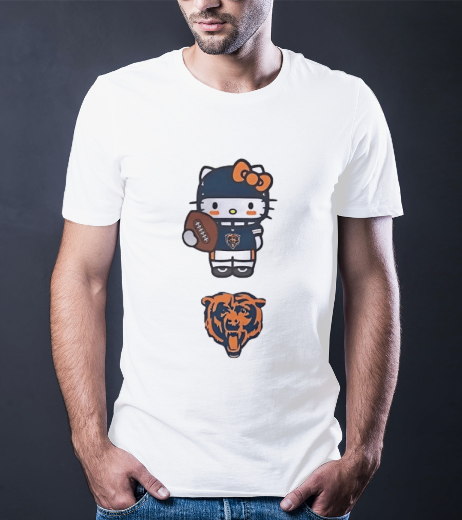 Hello Kitty Bears Football With Chicago Bear Head T-Shirt