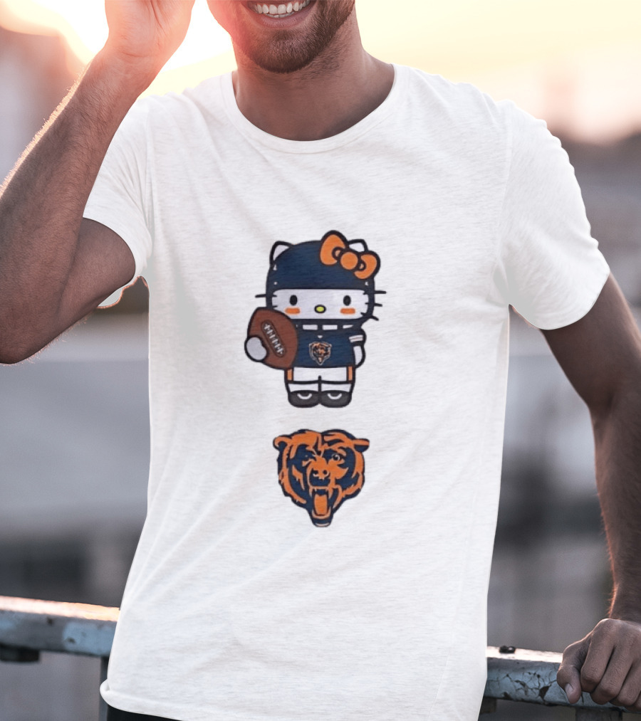 Hello Kitty Bears Football With Chicago Bear Head T-Shirt