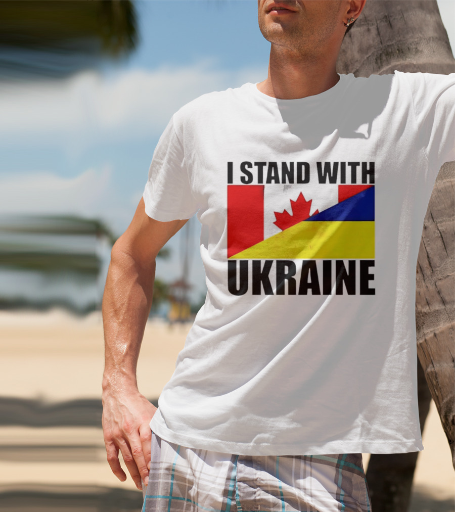 I Stand With Ukraine Canada Flag Maple Leaf Yellow Blue T-Shirt