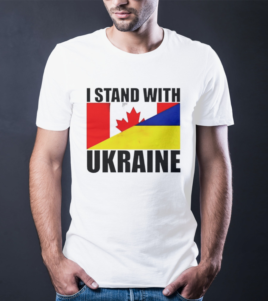 I Stand With Ukraine Canada Flag Maple Leaf Yellow Blue T-Shirt