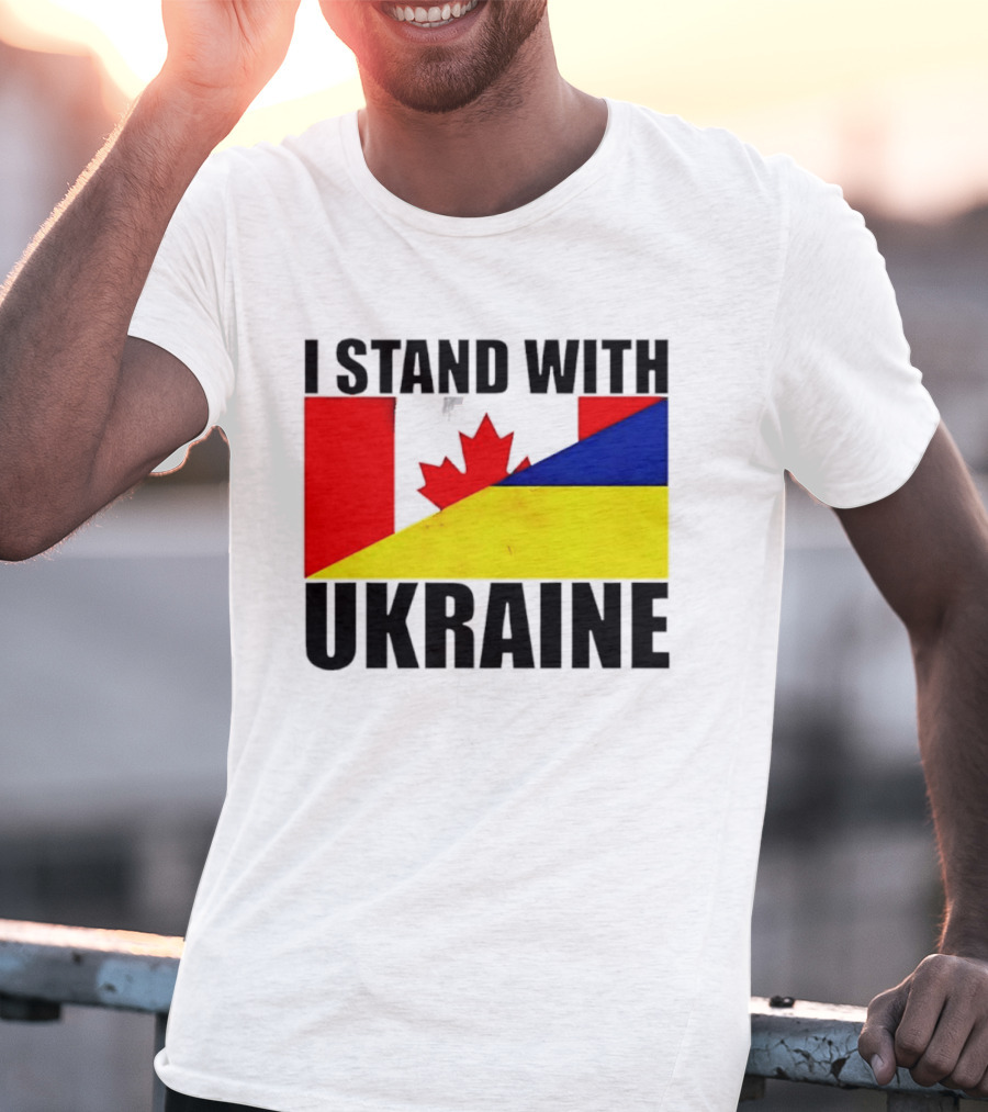 I Stand With Ukraine Canada Flag Maple Leaf Yellow Blue T-Shirt