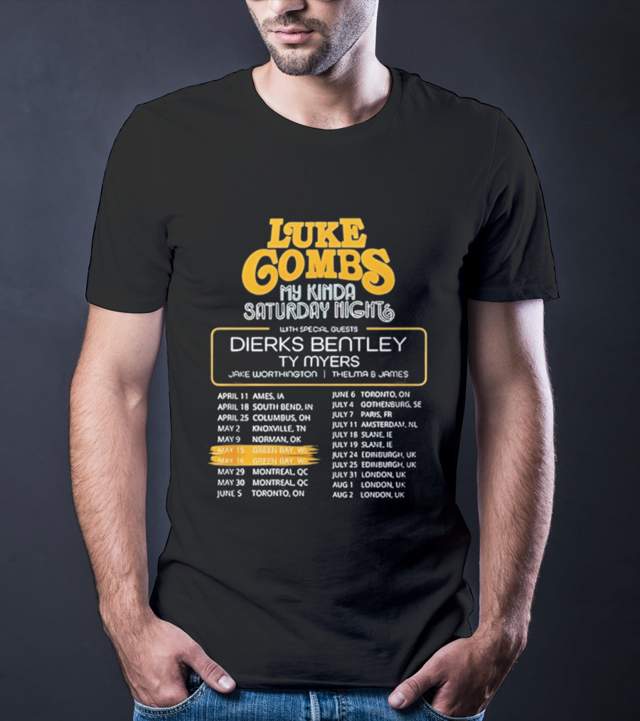 Luke Combs My Kinda Saturday Night Tour 2026 Green Bay Featuring Dierks Bentley T-Shirt