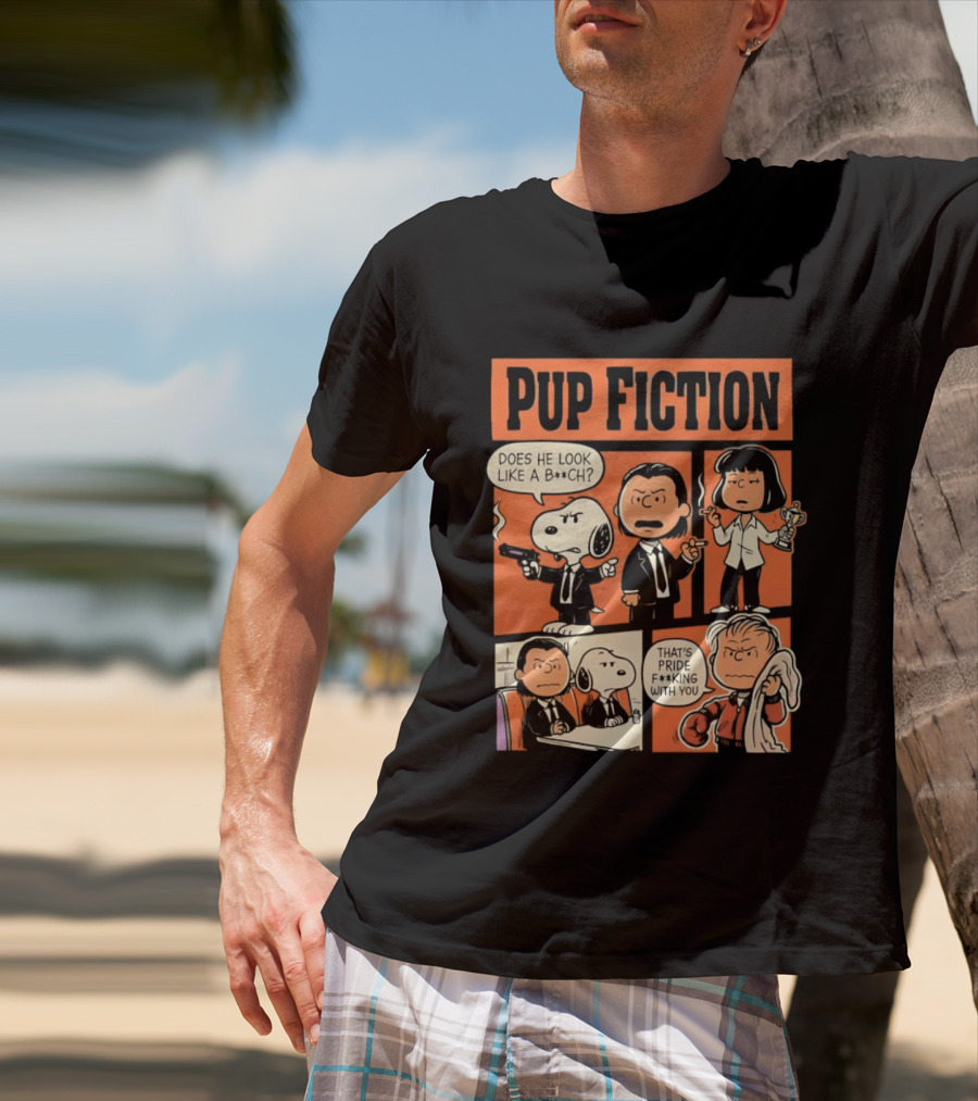 Pup Fiction Peanuts And Pulp Fiction Characters Mashup T-Shirt
