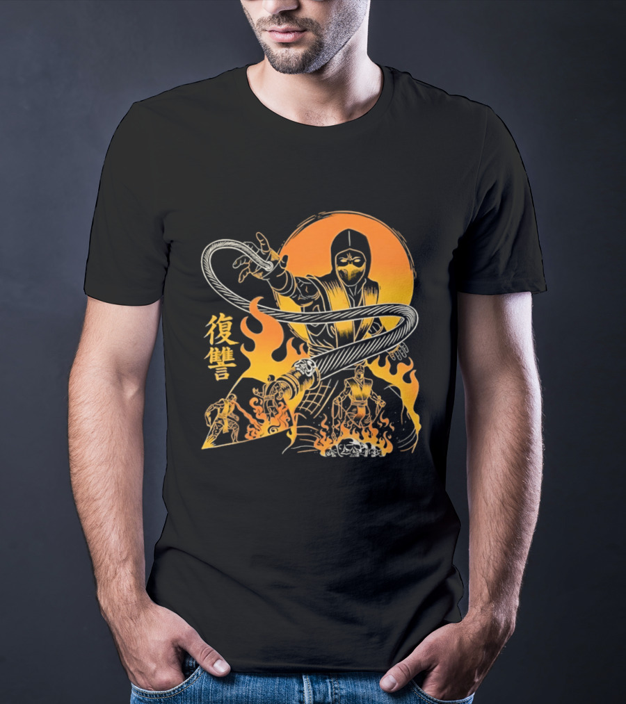 Scorpion Mortal Kombat Hellbound Wrath Kanji Flames T-Shirt