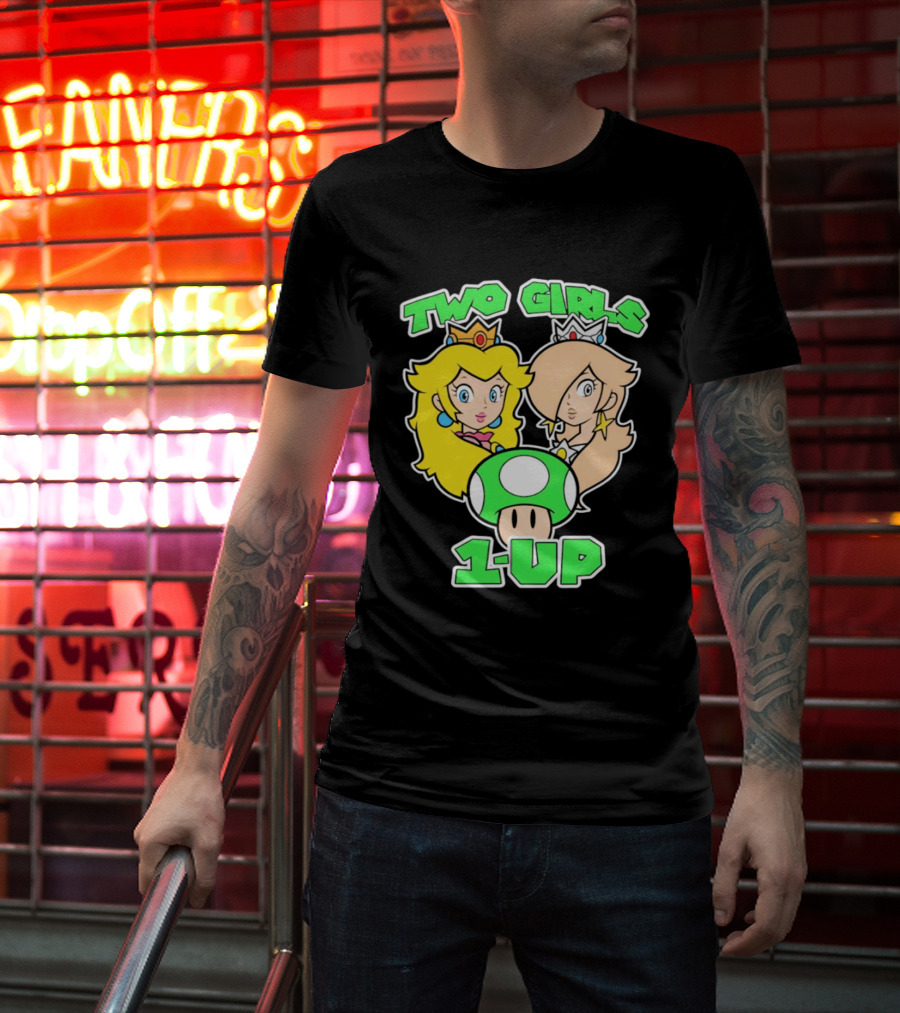 Two Girls 1 Up Mushroom Princesses Gaming T-Shirt