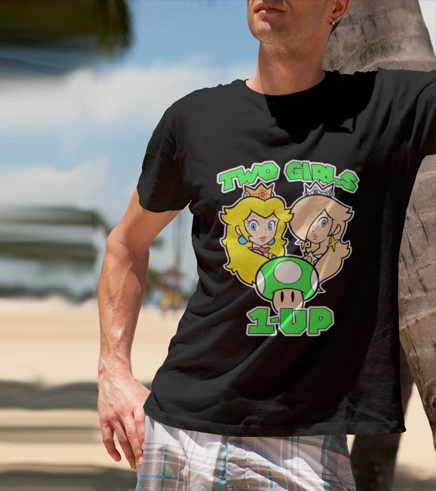 Two Girls 1 Up Mushroom Princesses Gaming T-Shirt