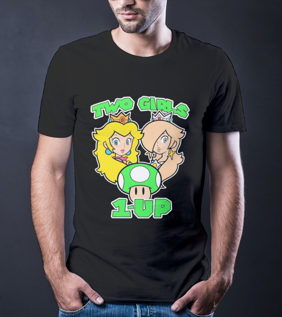 Two Girls 1 Up Mushroom Princesses Gaming T-Shirt