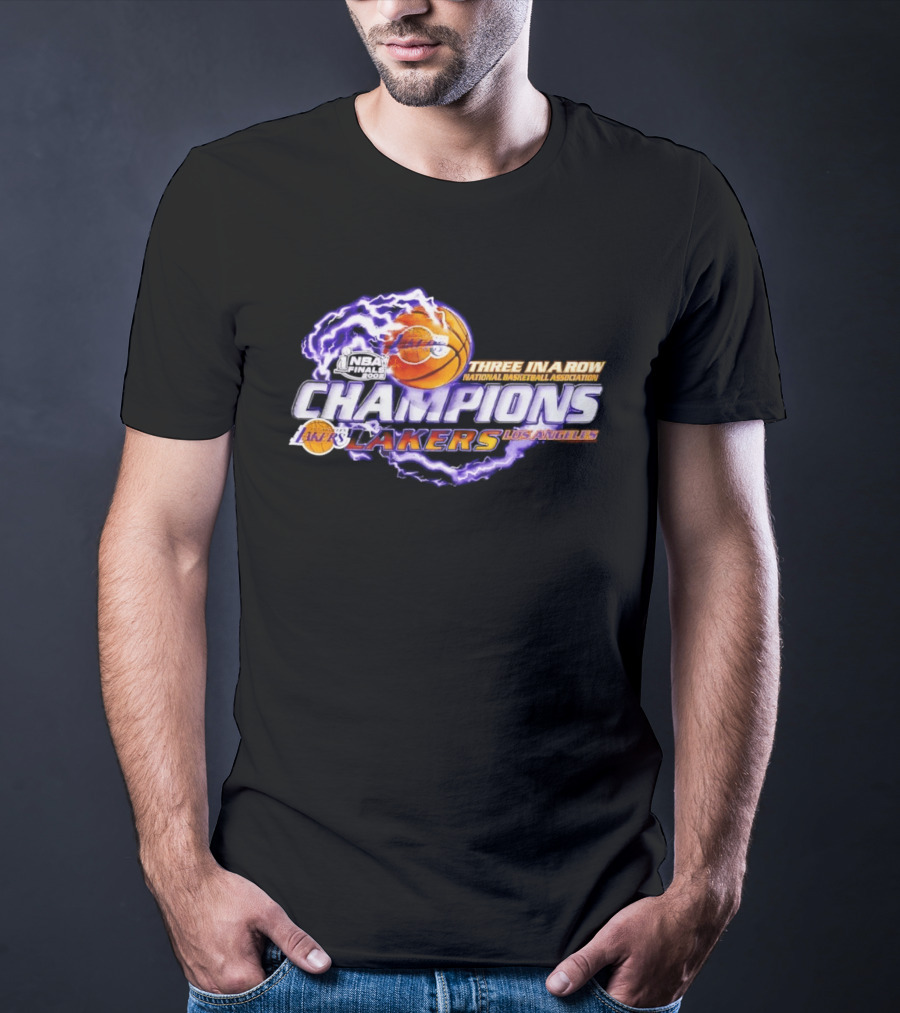NBA Champions Los Angeles Lakers Three In A Row National Basketball Association T-Shirt