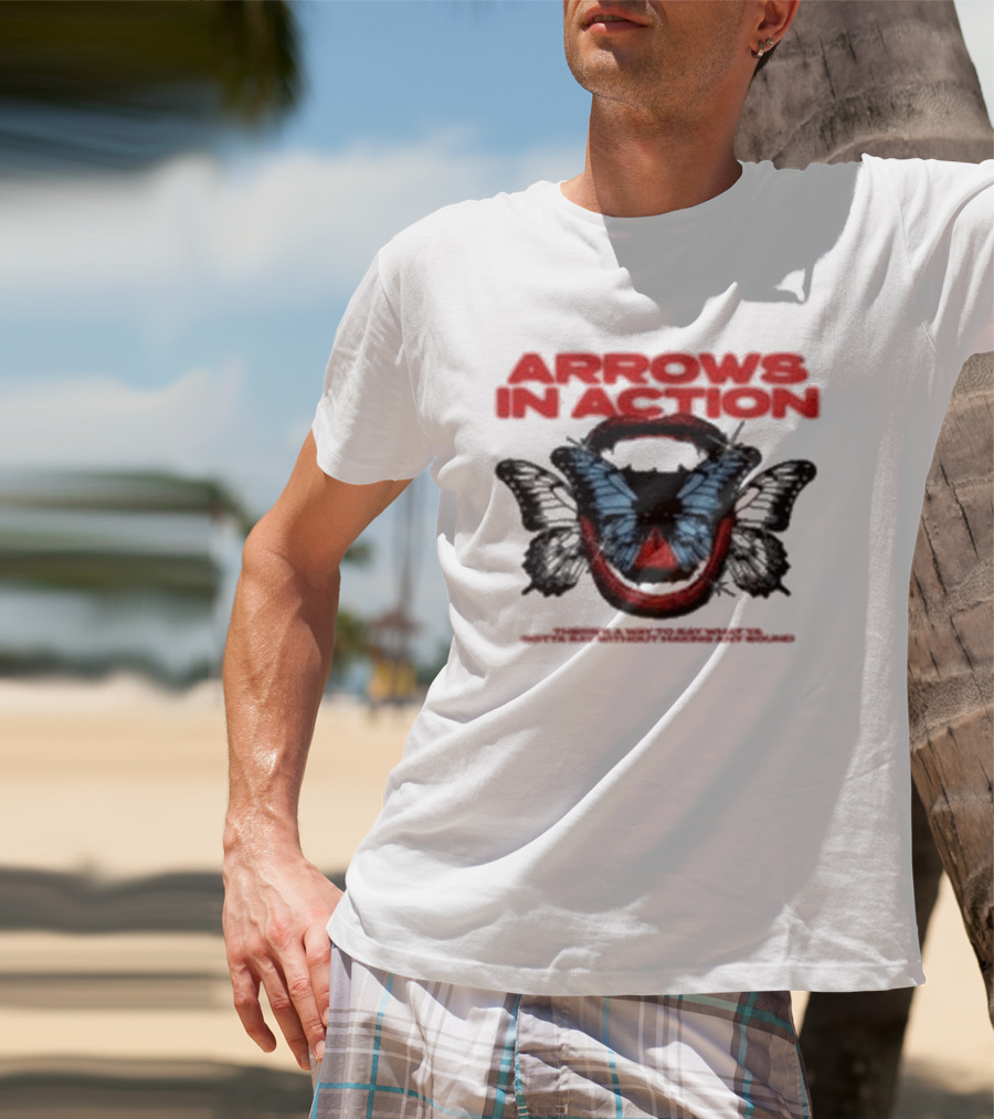 Arrows In Action Red Text Blue Butterfly T-Shirt