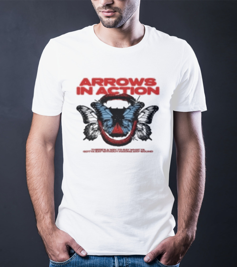 Arrows In Action Red Text Blue Butterfly T-Shirt