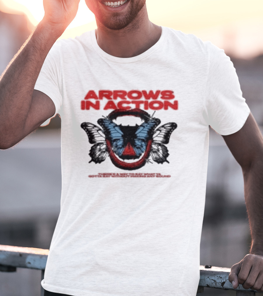 Arrows In Action Red Text Blue Butterfly T-Shirt