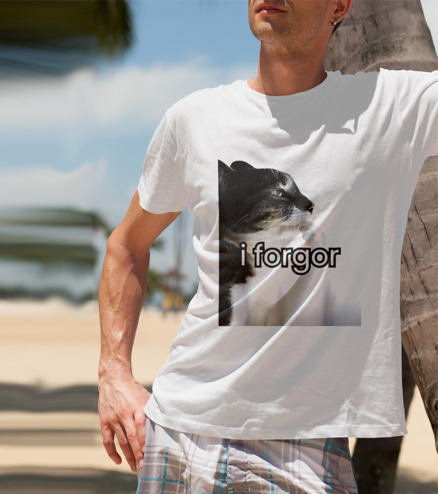 Cat I Forgor Meme Digital Image Paw Licking Pensive Moment T-Shirt