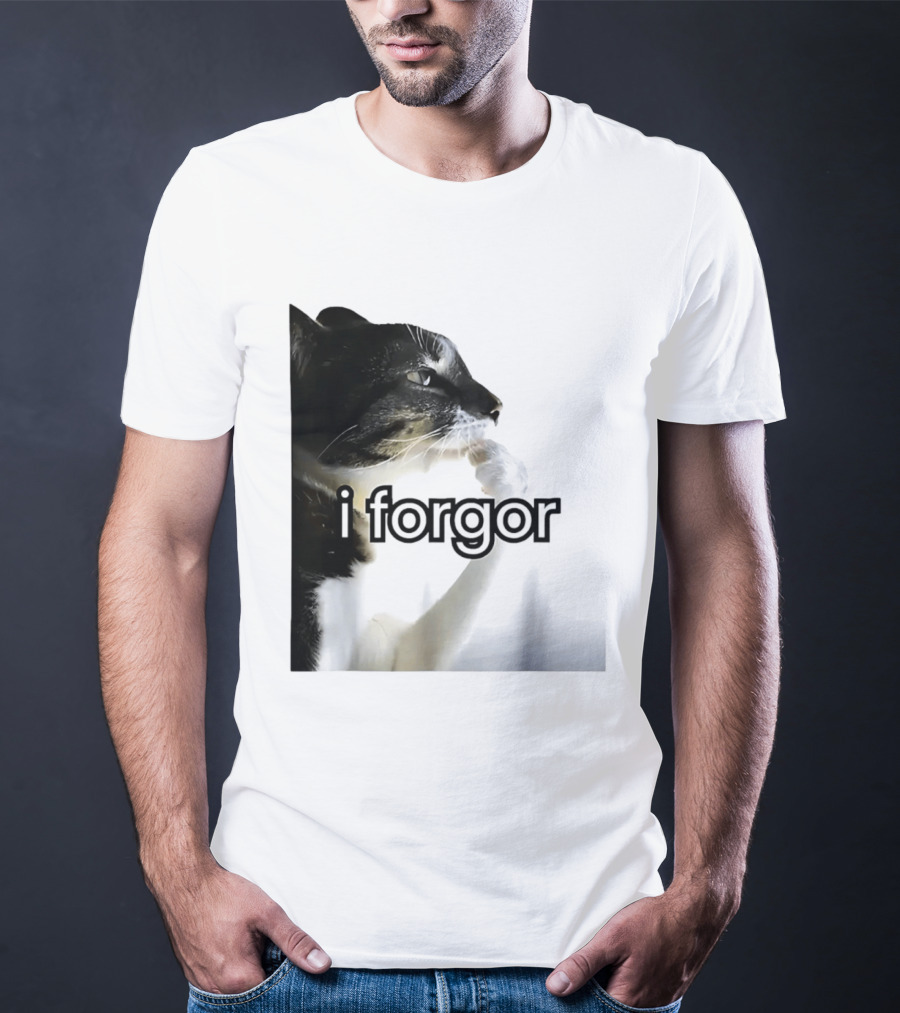 Cat I Forgor Meme Digital Image Paw Licking Pensive Moment T-Shirt