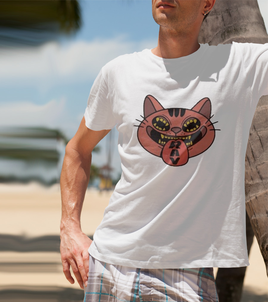 Exociety Rav Cat Tongue Out Face Graphic Urban Streetwear T-Shirt